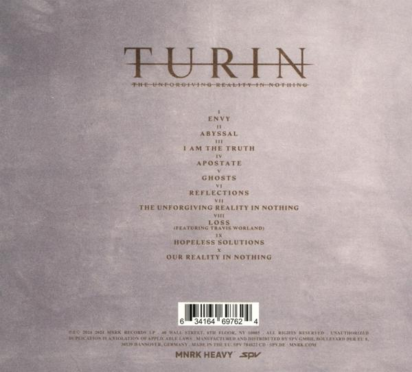 Albumcover mit dem Titel 'TURIN' und Trackliste auf grauem Hintergrund.