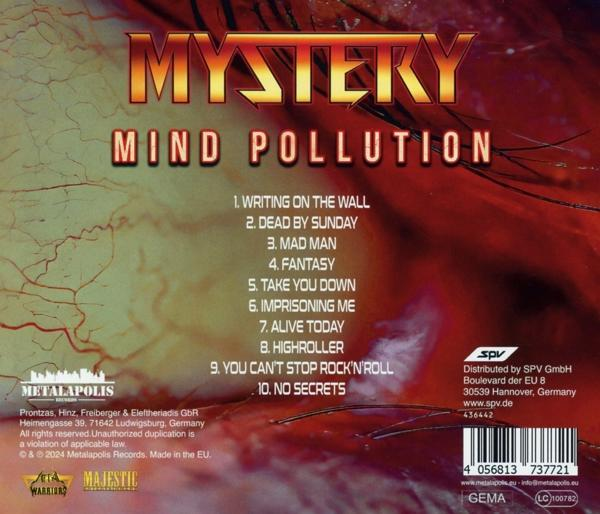 Albumcover von MYSTERY mit dem Titel Mind Pollution und einer Trackliste.