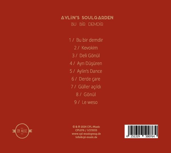 Rückseite eines Albums mit Titelliste und Logo auf rotem Hintergrund.