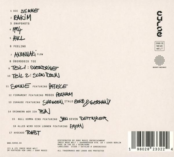 Rückseite eines Albumcovers mit Trackliste und Logos von Sony Music.