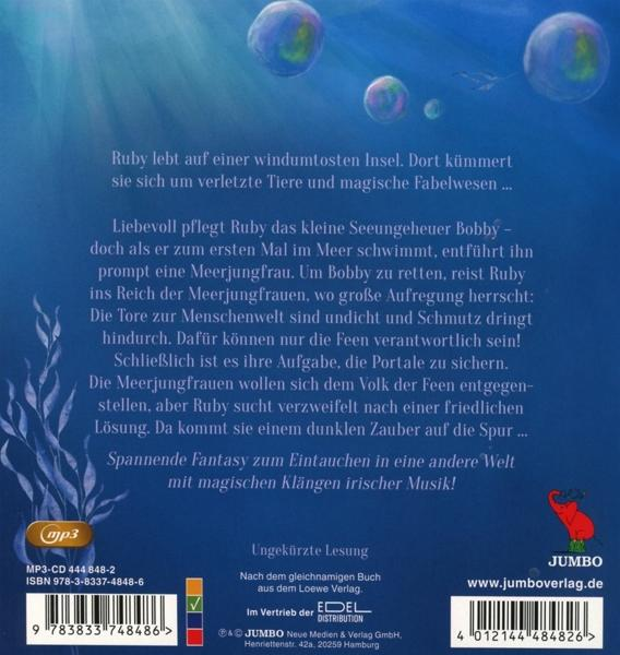 Buchcover mit Text auf Deutsch und Illustrationen von Blasen und Meerjungfrauen.