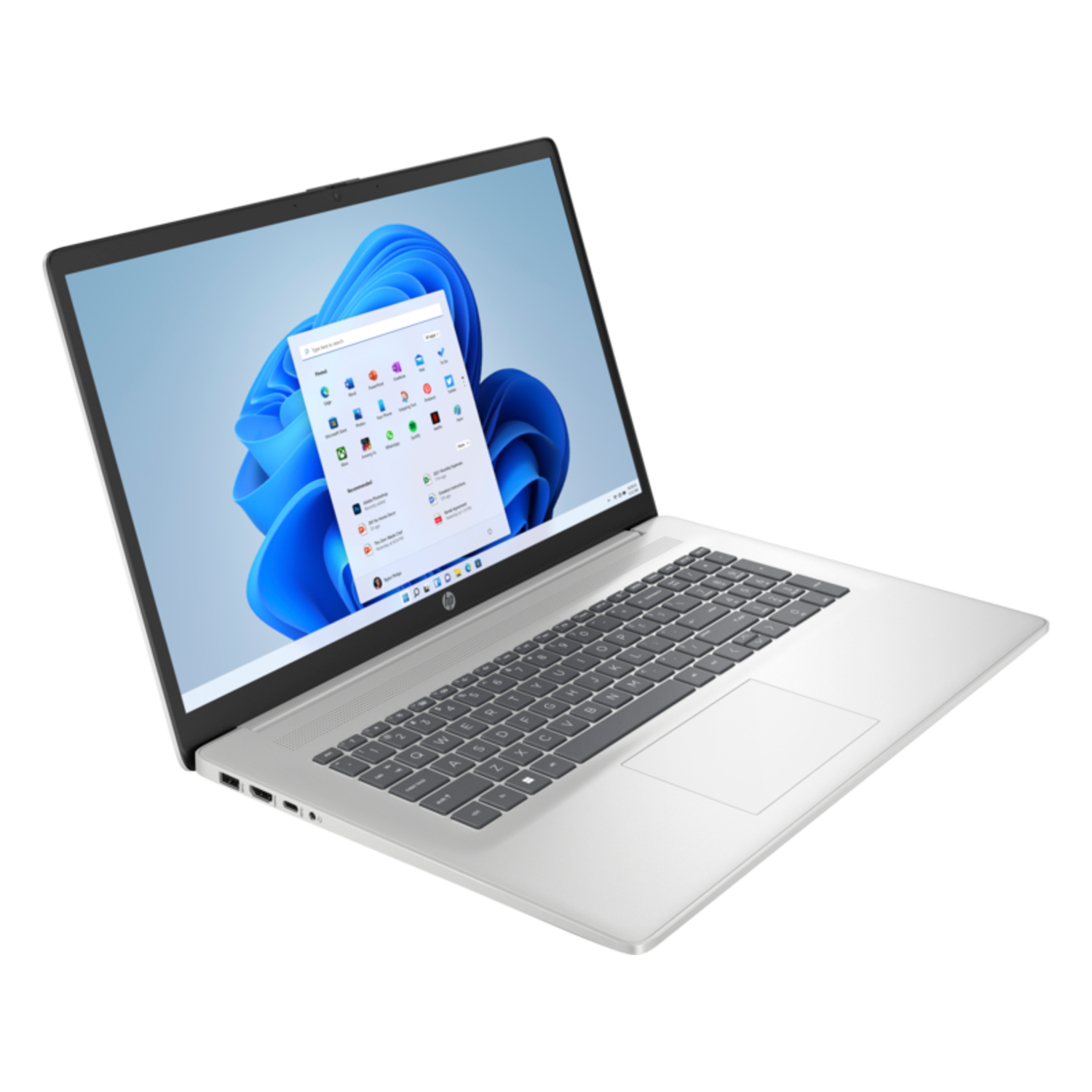 Een zilveren laptop met een wit scherm met een Windows 11-interface.