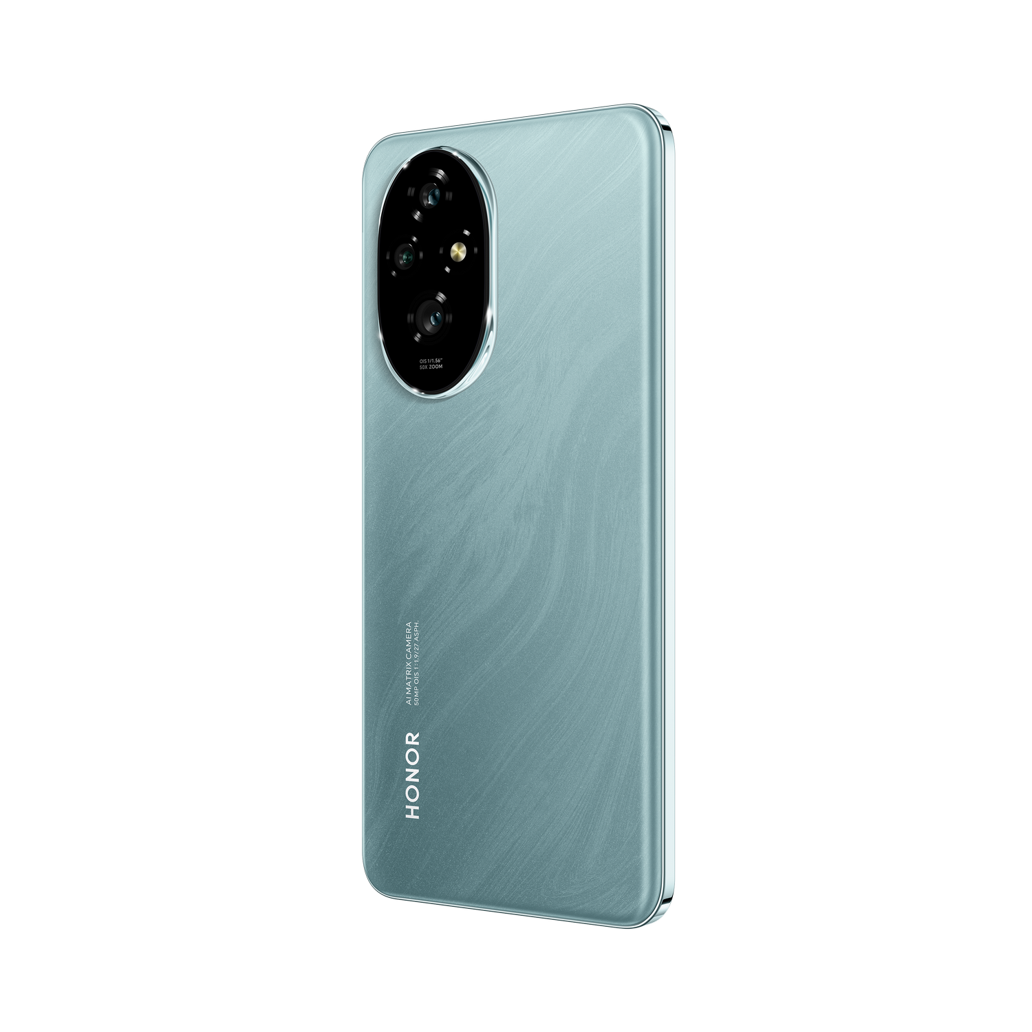 Un smartphone azul claro, con múltiples cámaras traseras.