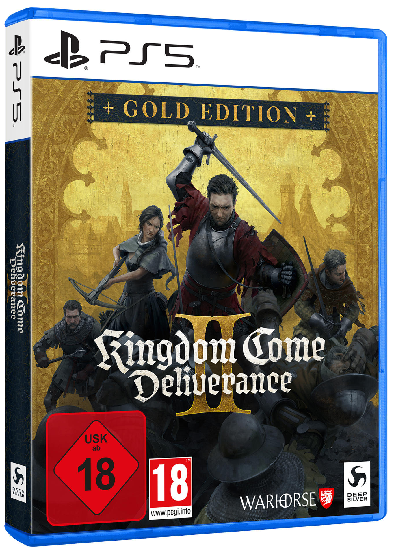 PS5 Videospiel-Boxart: Soldaten in Rüstung, Text 'Kingdom Come Deliverance II'. Altersfreigabe 18.