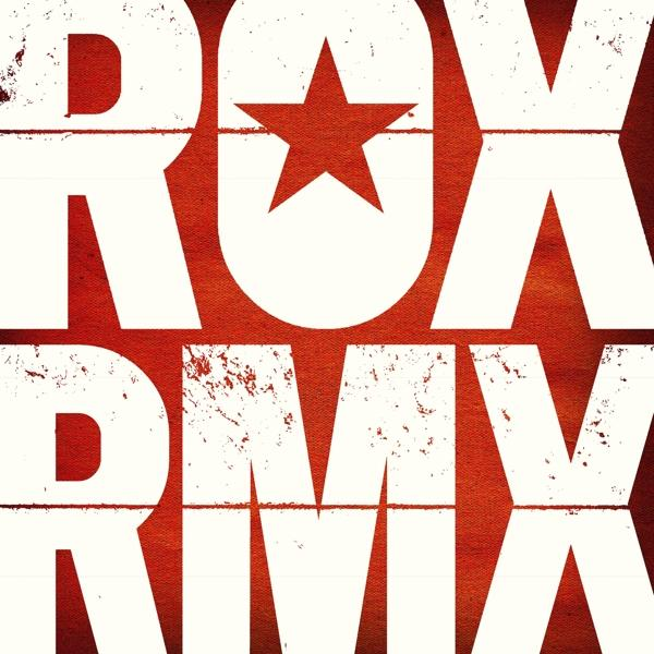 Szöveges grafika a 'ROX RMX' szavakkal nagy, kopott fehér betűtípussal, piros háttéren.