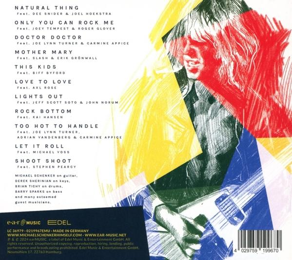 Albumcover mit Titelliste und Künstlerbild, mit einem Gitarristen und Text.