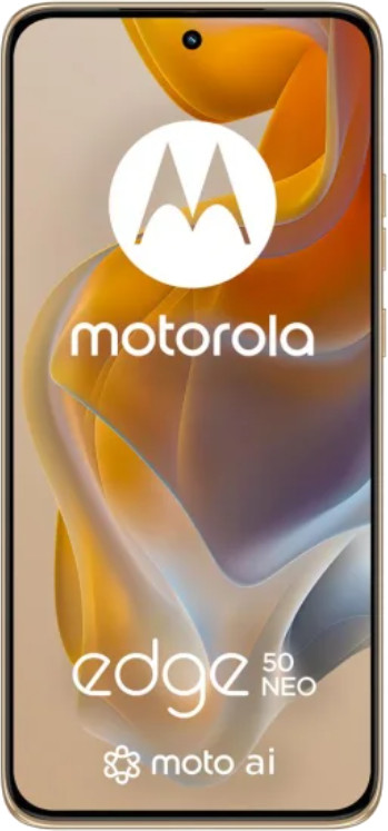 Złoty smartfon z logo Motorola i tekstem 'edge 50 neo'.