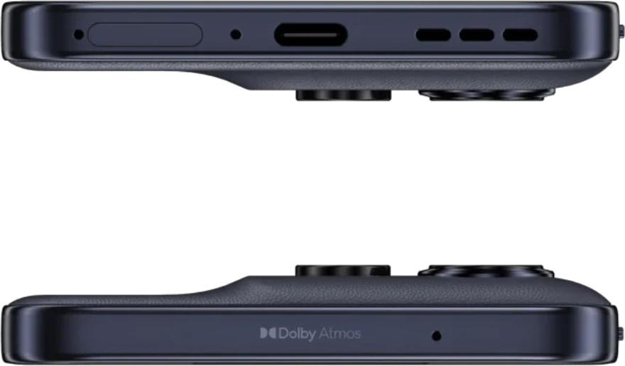 Dwa telefony, widok z góry i z dołu. Ciemnoniebieski kolor. Widoczne porty i przyciski.