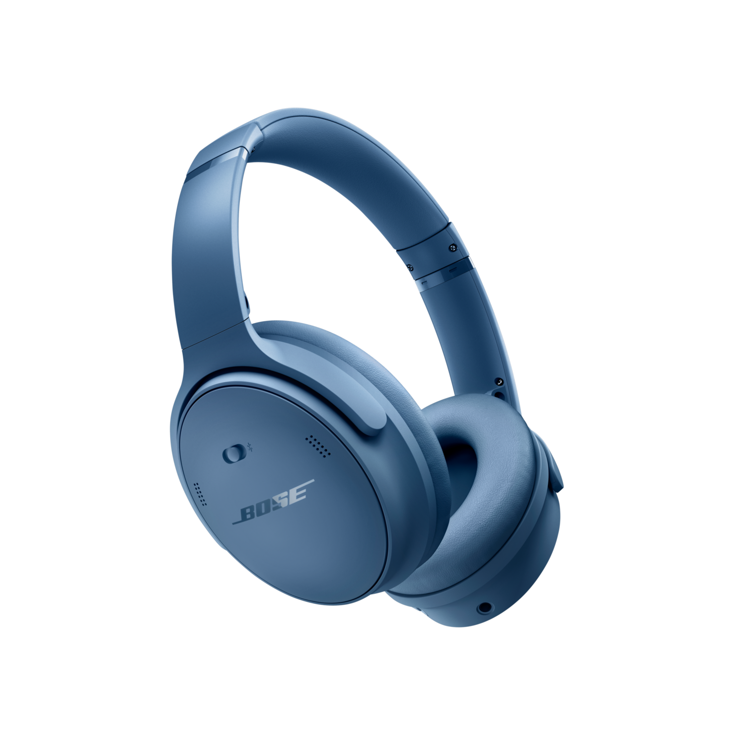 Bose headphones on a black background. Blue color.