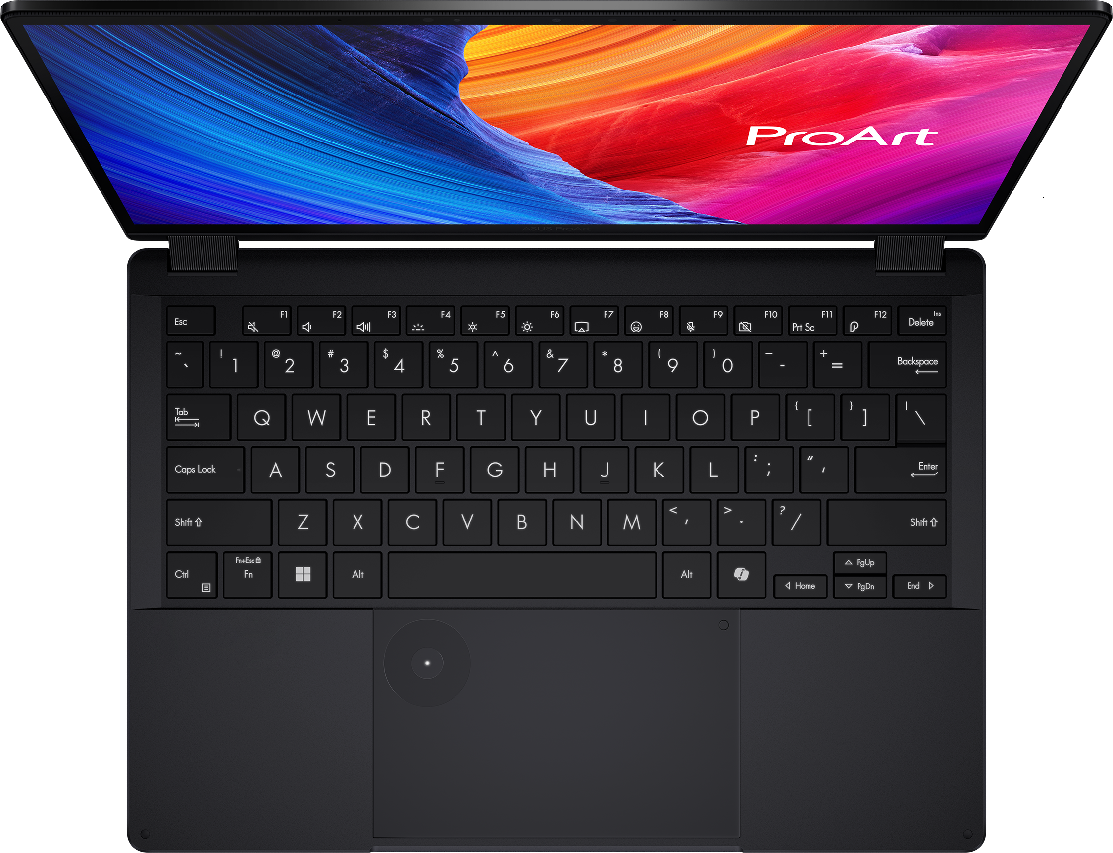 Egy laptop nyitott képernyővel, színes grafikát mutat.
