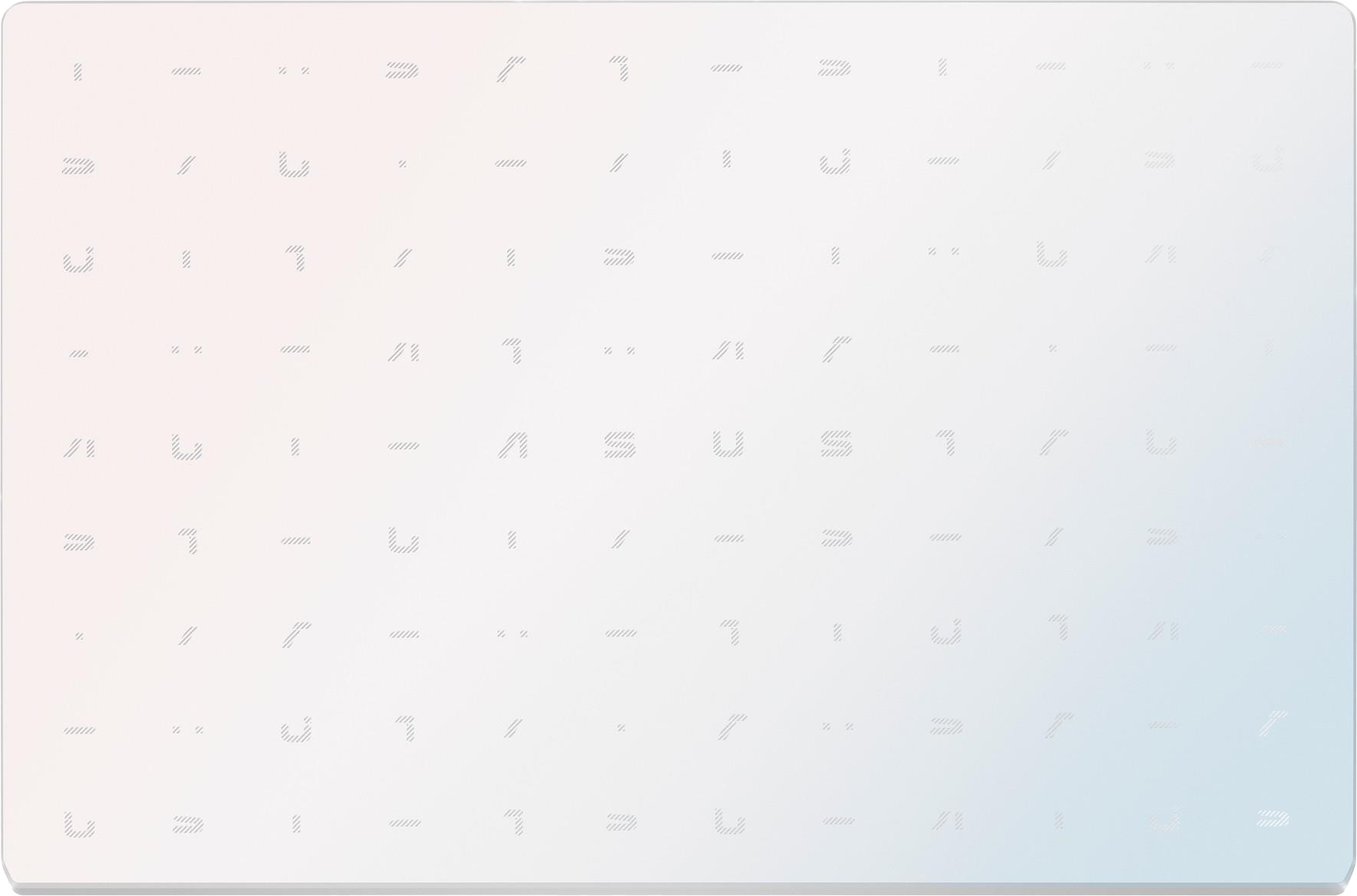 Fehér felület texturált vonalakkal, középen az ASUS logóval.