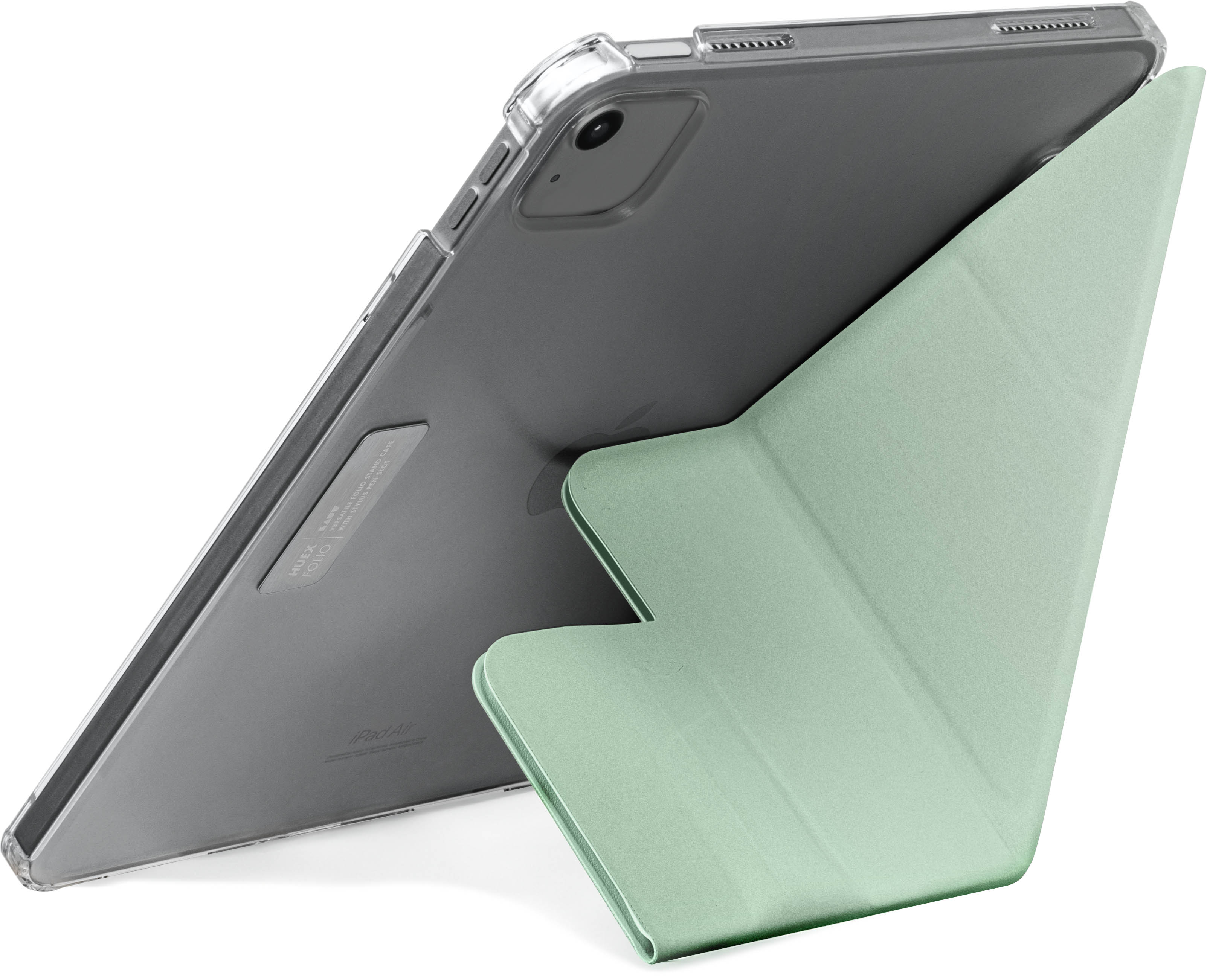 Ein iPad in einer transparenten Hülle, mit einer grünen Abdeckung.