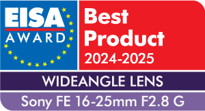 EISA Award für Weitwinkelobjektiv, Sony FE 16-25mm F2.8 G, Bestes Produkt 2024-2025.