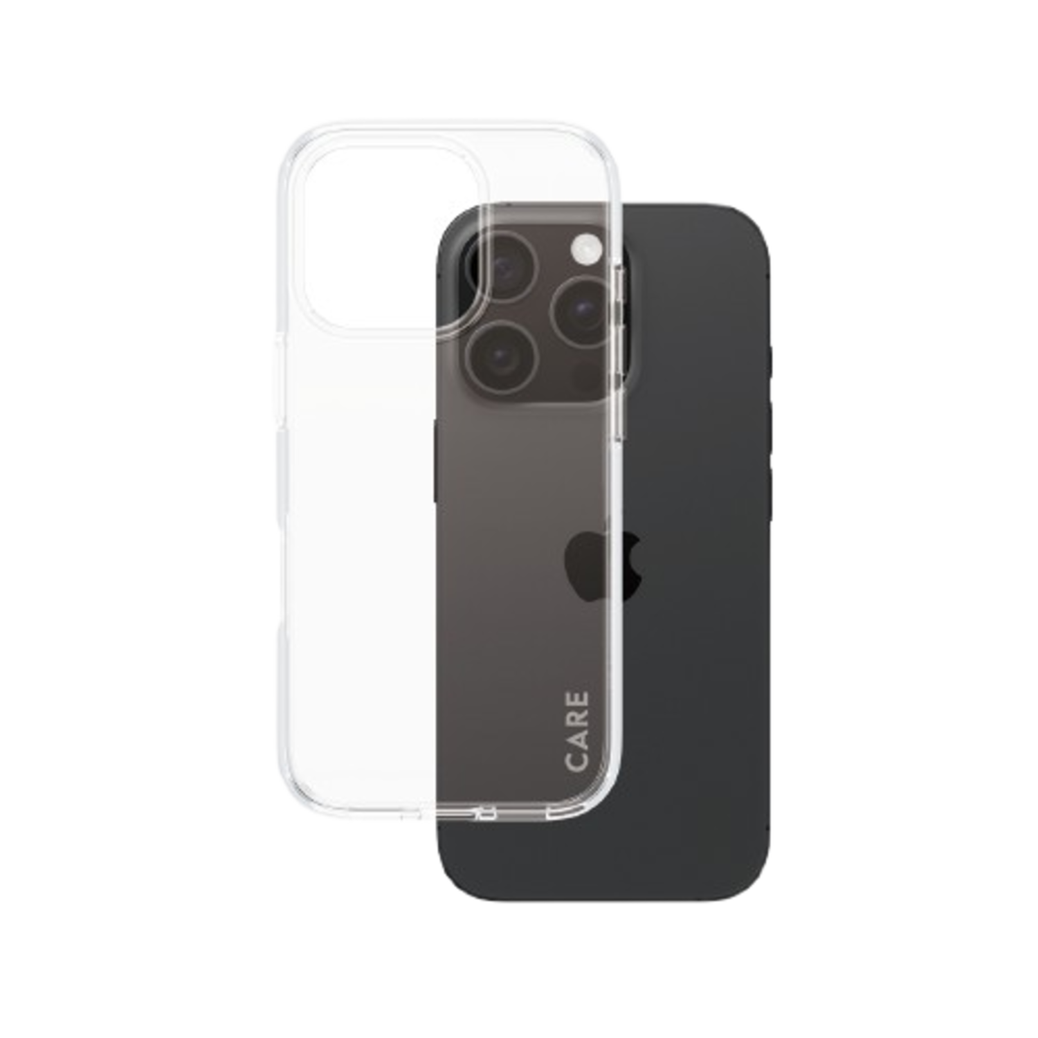 Twee iPhones, één met een doorzichtige case en één met een donkere case. De achterkant toont de camera.