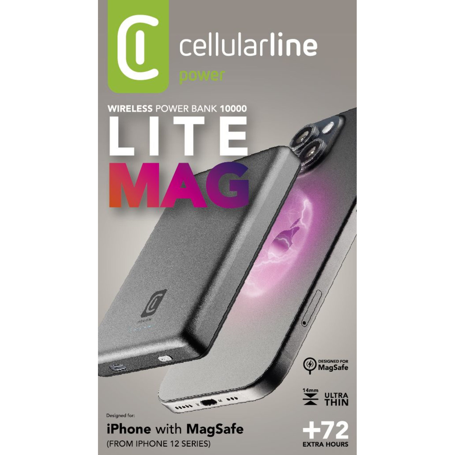 CELLULARLINE MAG LITE 100000 Draadloze powerbank Grijs