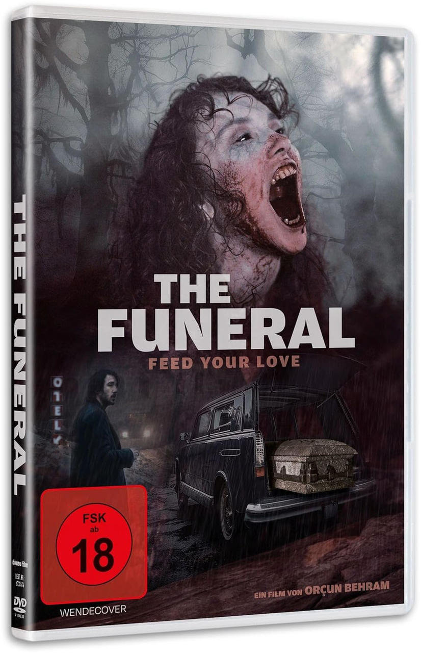DVD-Hülle des Films 'The Funeral'. Eine schreiende Frau und Leichenwagen gezeigt.