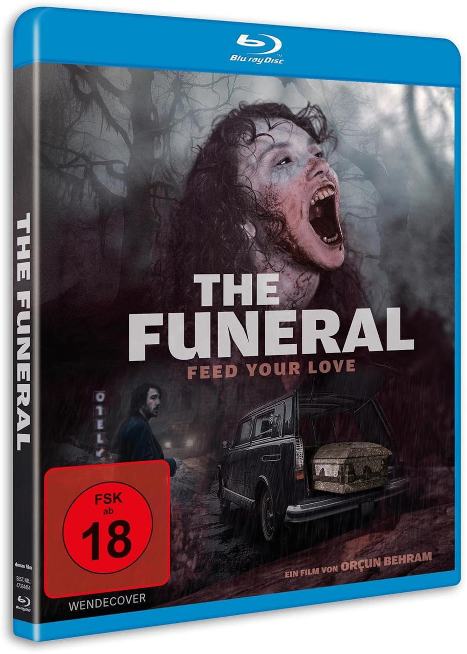 Ein DVD-Cover mit einer schreienden Frau und einem Leichenwagen, betitelt "The Funeral".