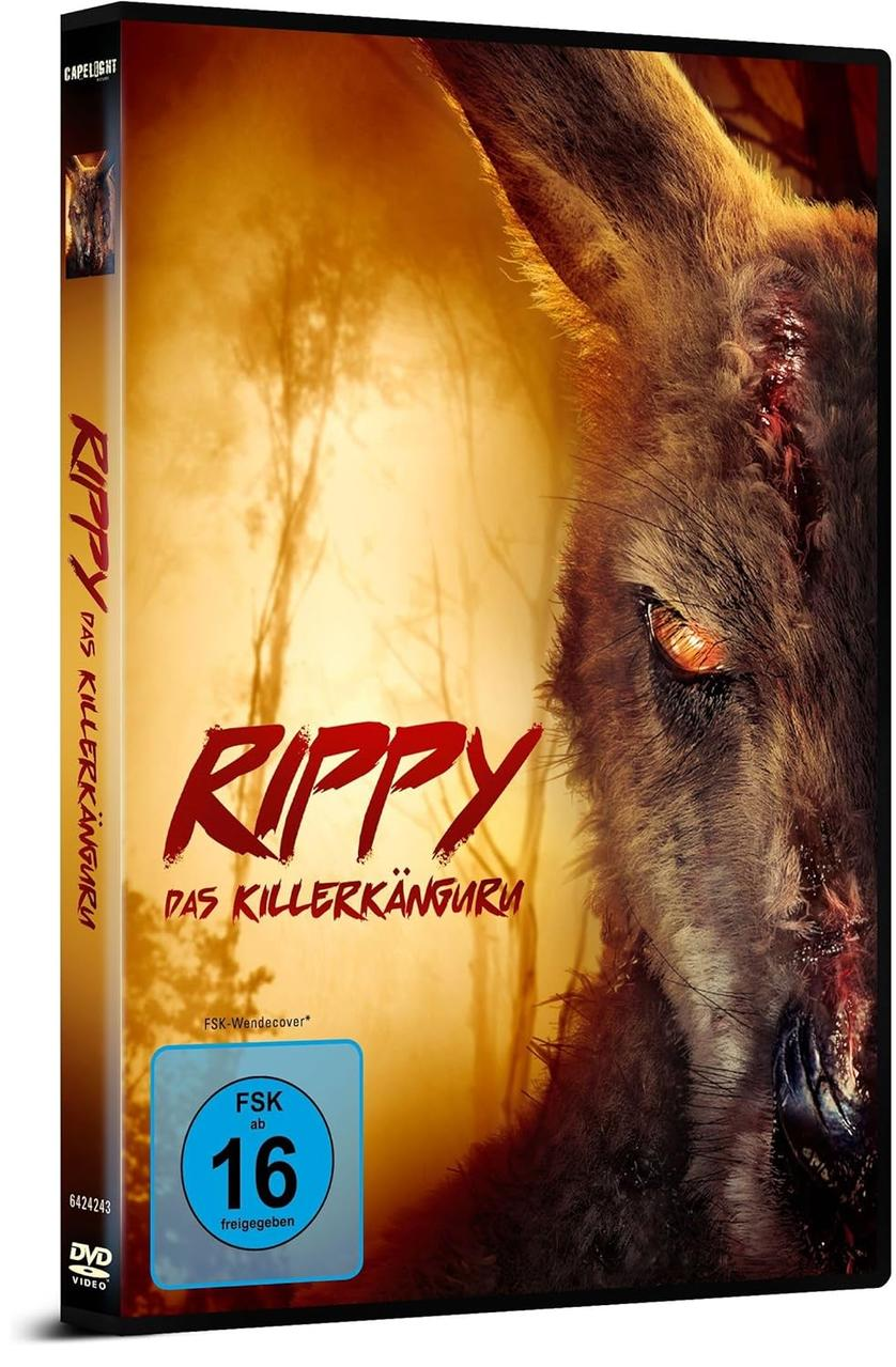 DVD-Cover, ein Känguru mit Blut im Gesicht und dem Titel: Rippy, Das Killerkänguru.