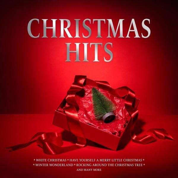 Weihnachtsalbumcover mit roter Box, Schleife und kleinem Baum.