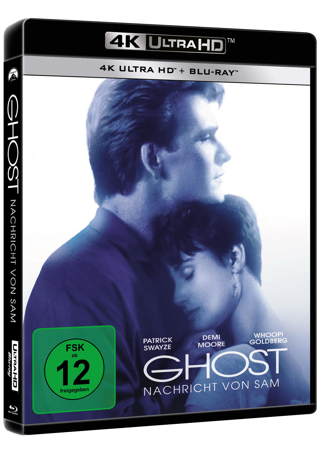DVD-Cover des Films Ghost. Patrick Swayze, Demi Moore und Whoopi Goldberg sind abgebildet.