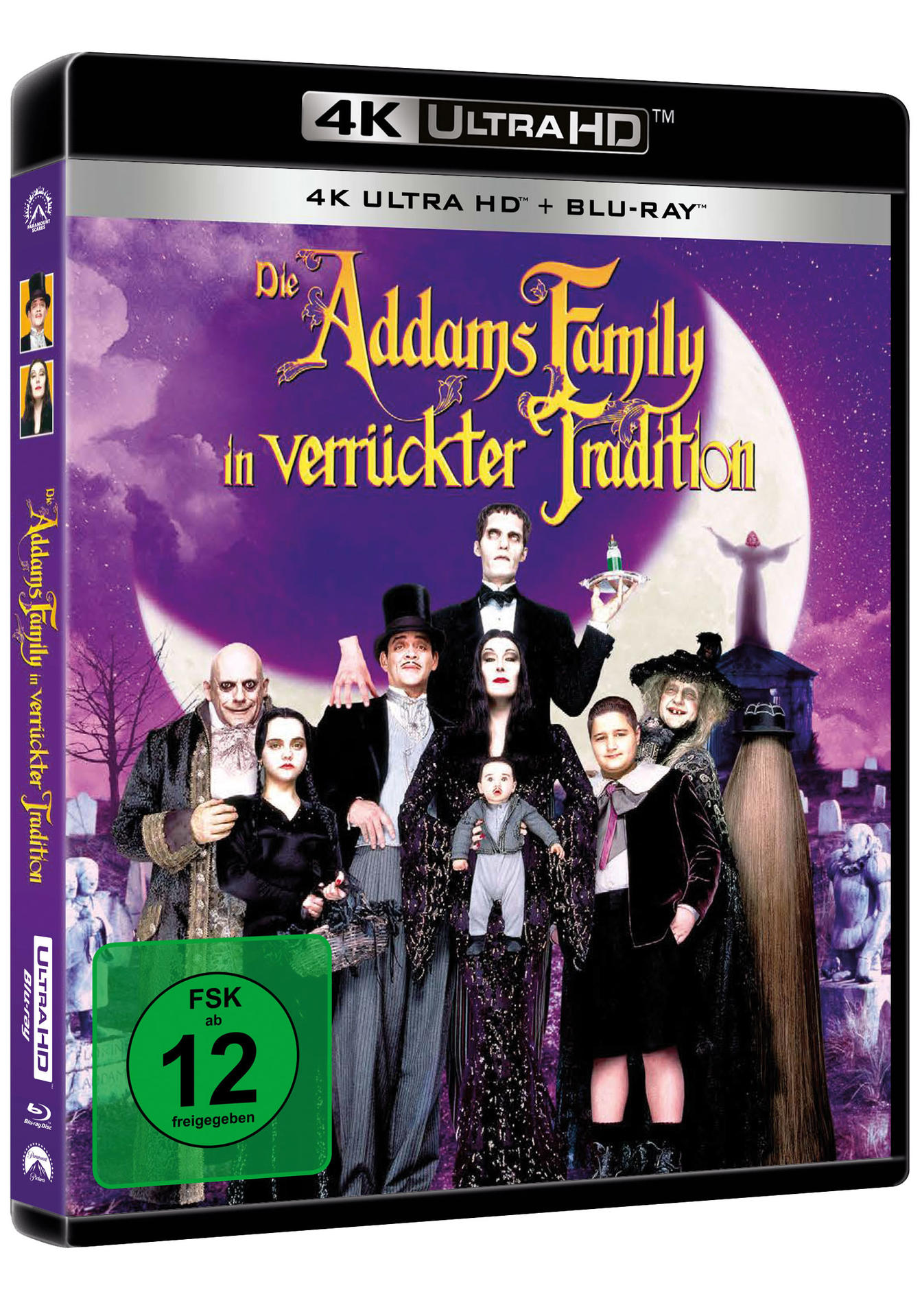 Filmcover von 'Die Addams Family' mit einer Gruppe von Charakteren.