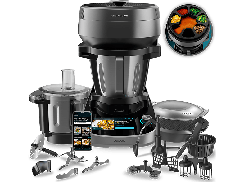 Cecotec Mambo CooKing Total Gourmet, 2200W, 4.5 l, 45 Funciones, 1000 recetas, Dispensador, Panel táctil, Autolimpieza, Wi-Fi, Inox