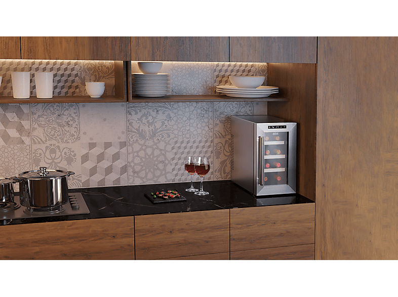 Vinoteca - Cecotec Bolero GrandSommelier 830 CoolWood, Termoeléctrico, 8 botellas, 8-18ºC, Panel táctil, Luz LED, Silver