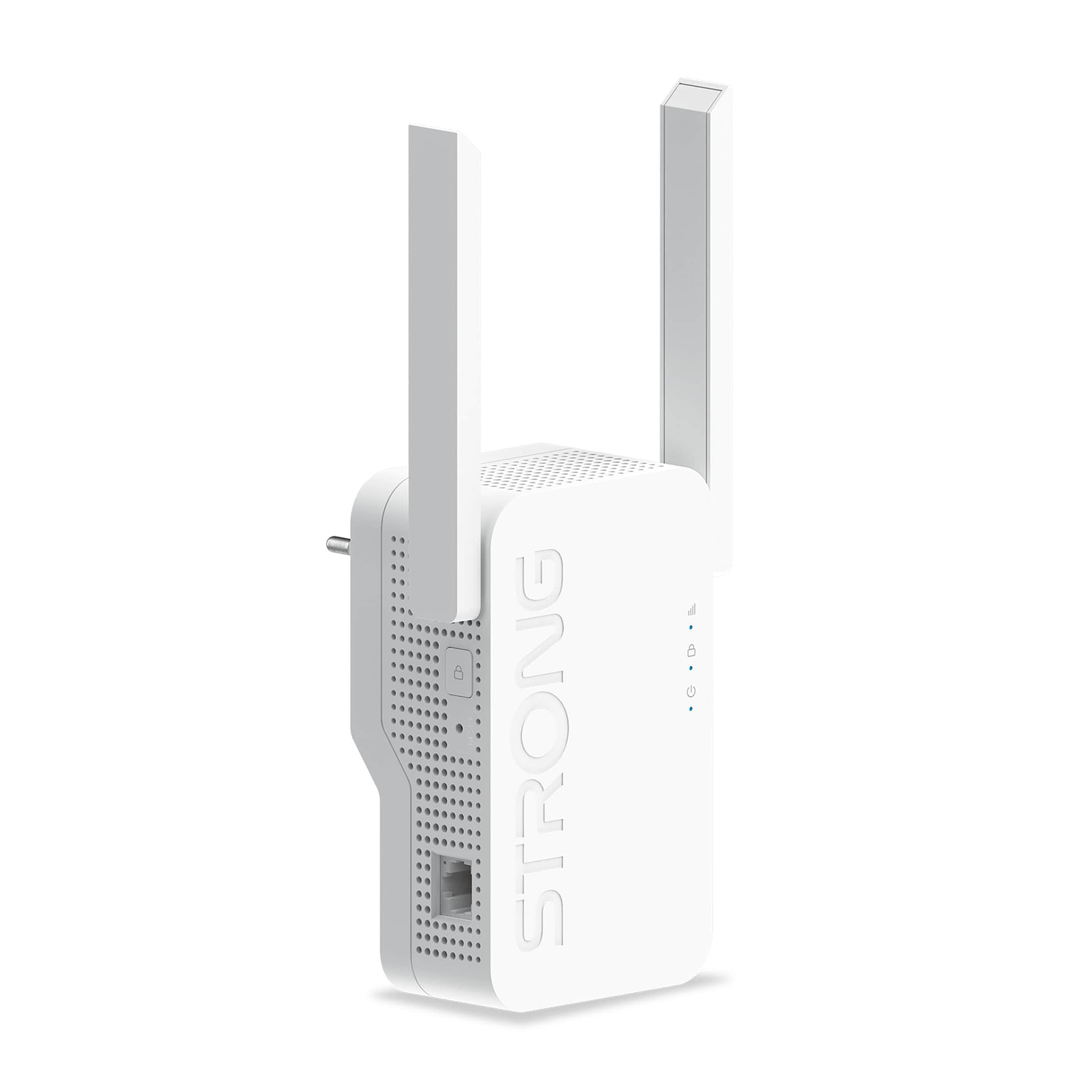 Extender wifi STRONG bianco con antenne, isolato.