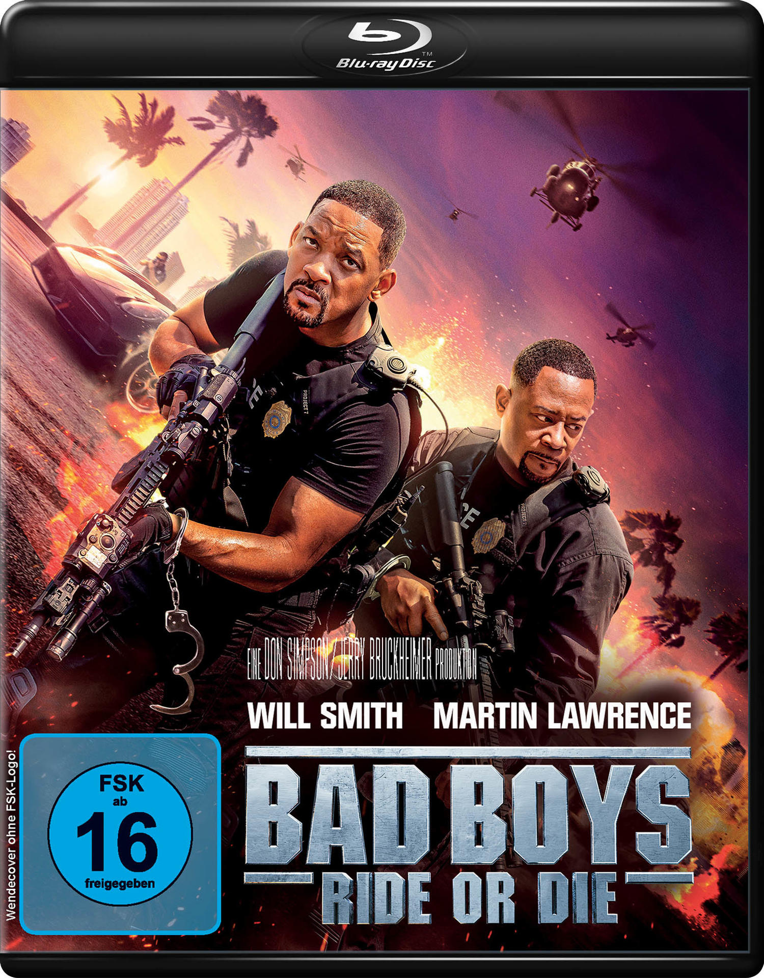 Filmcover: "BAD BOYS RIDE OR DIE" mit Will Smith und Martin Lawrence auf schwarzem Hintergrund.