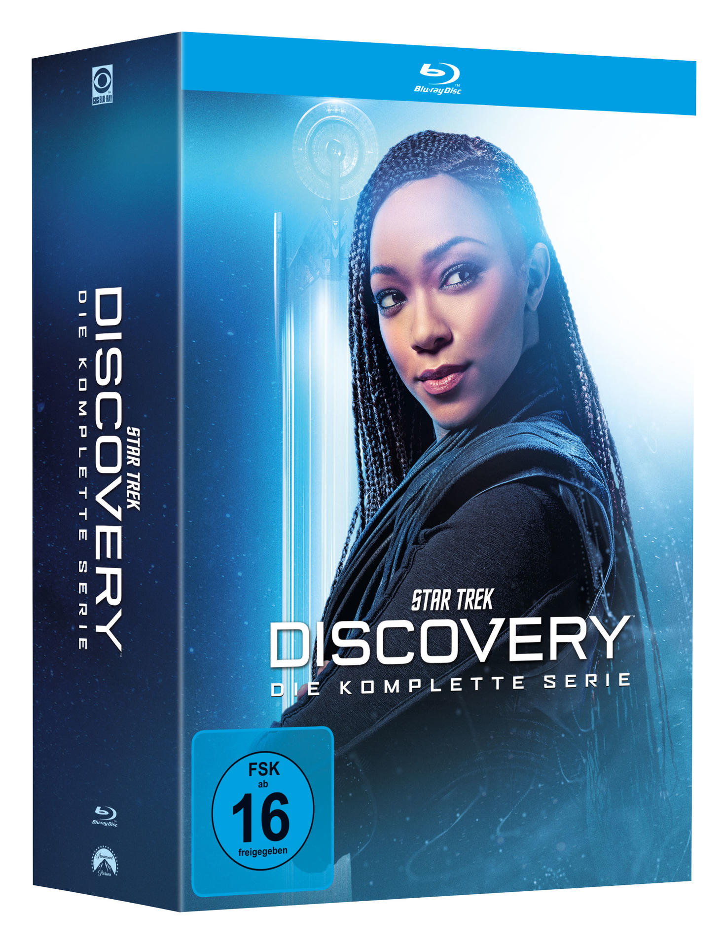 Blu-ray-Box-Set von Star Trek: Discovery mit einer Frau auf dem Cover.