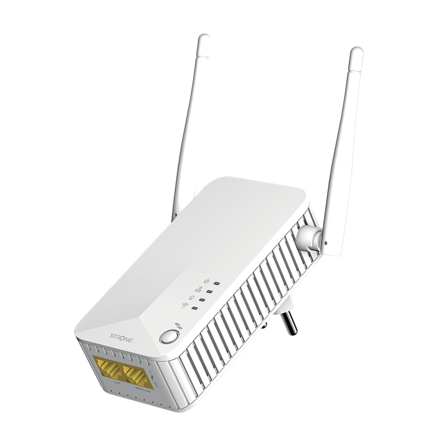 Ripetitore Wi-Fi Strong bianco con due antenne, su sfondo bianco.