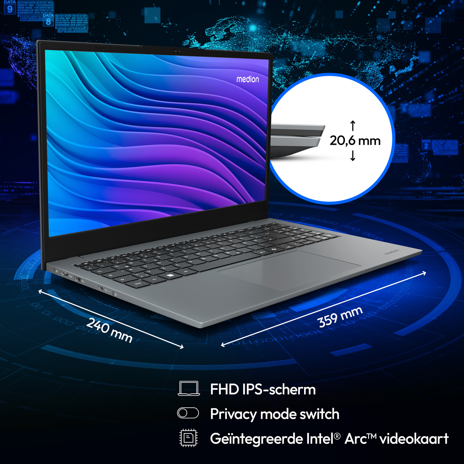 MEDION AKOYA E15443 MD62621 BE - 15.6 inch - Full HD - Intel Core Ultra 5 125H - 16 GB - 512 GB - Arc™ Onboard Graphics