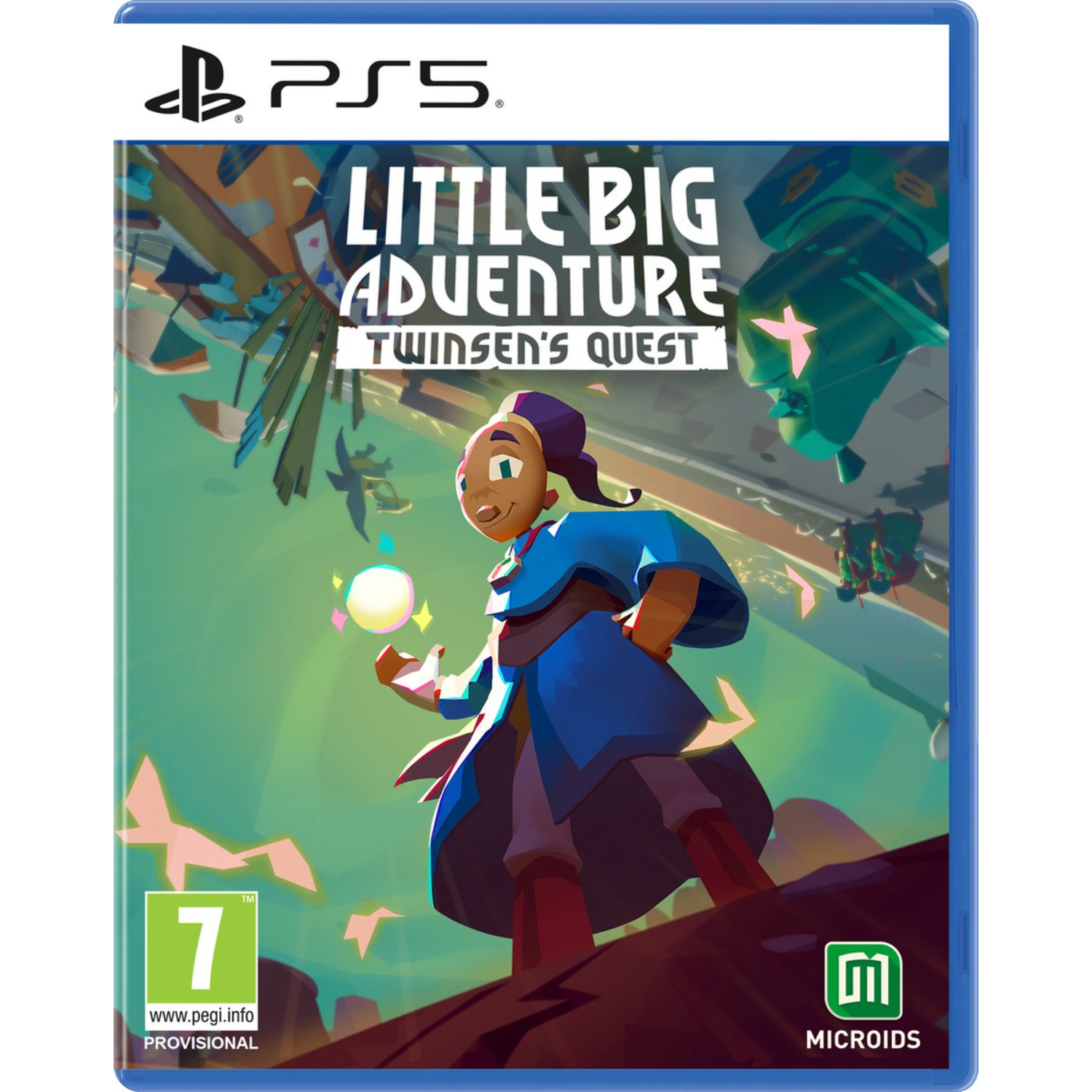 Little Big Adventure game cover. Een cartoonfiguur staat op de voorgrond.