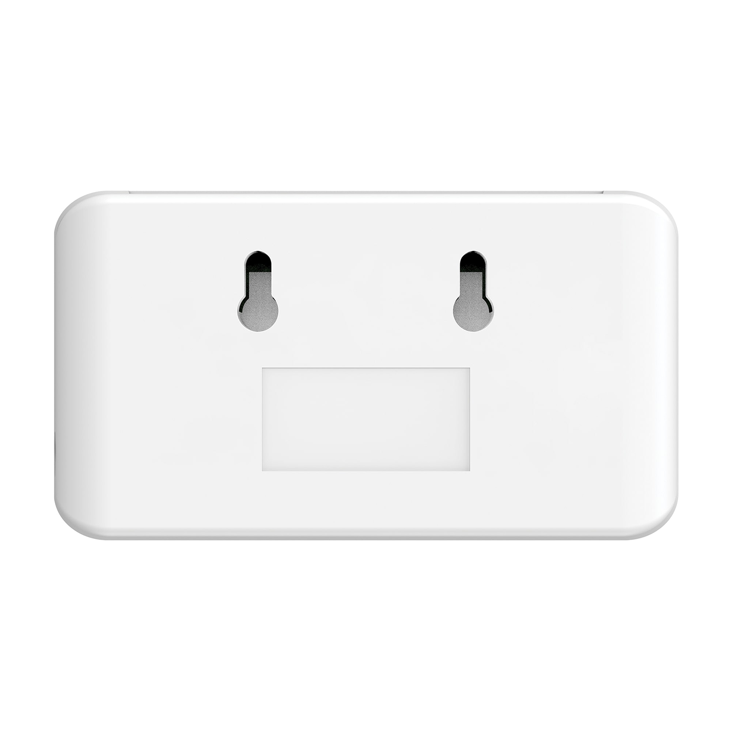 Un dispositivo bianco con due fori sul retro.