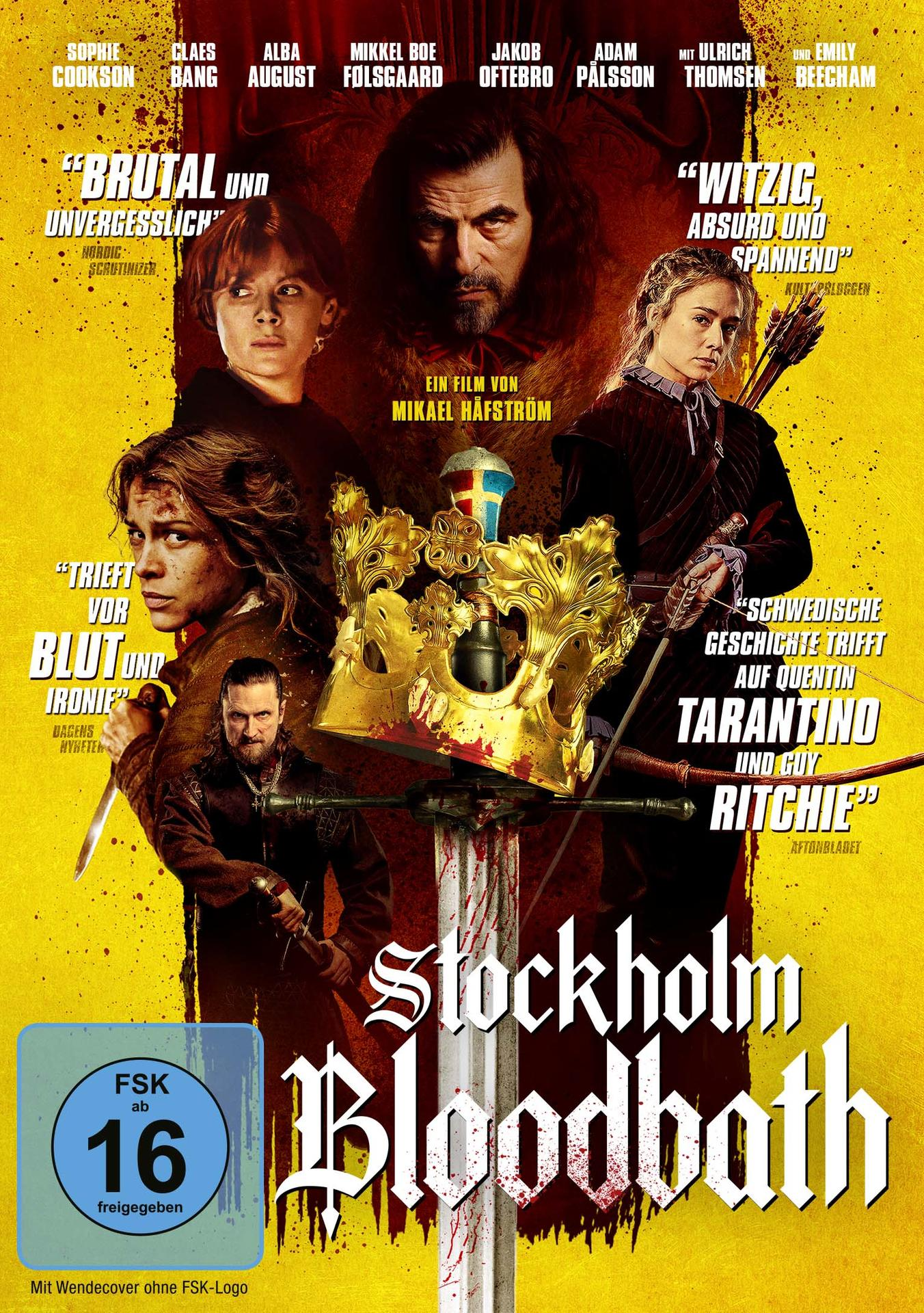 Filmplakat: Schauspieler in historischen Kostümen, Titel 'Stockholm Bloodbath'.