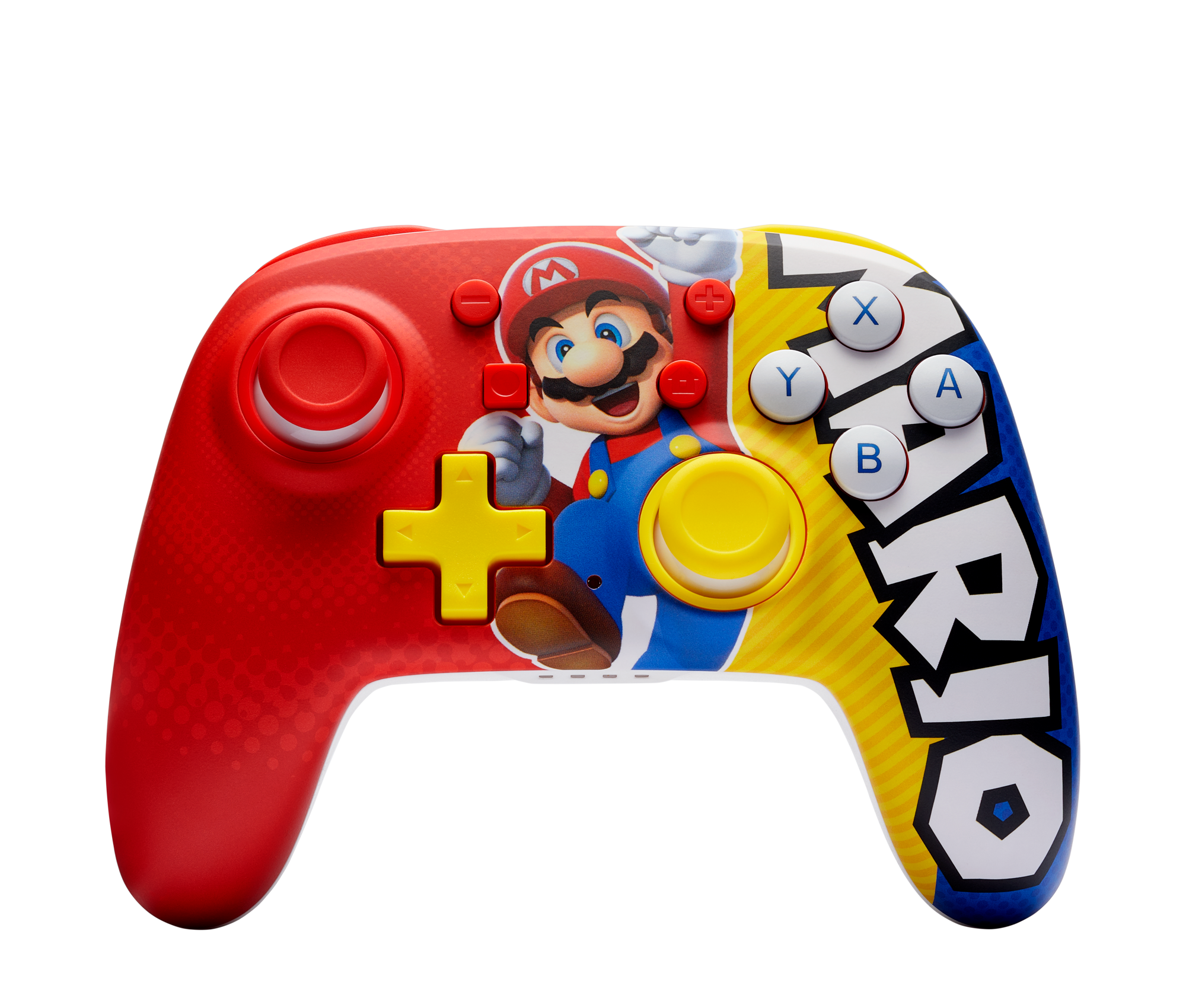 Controller im Mario-Design mit rotem und gelbem Design, Tasten sichtbar.
