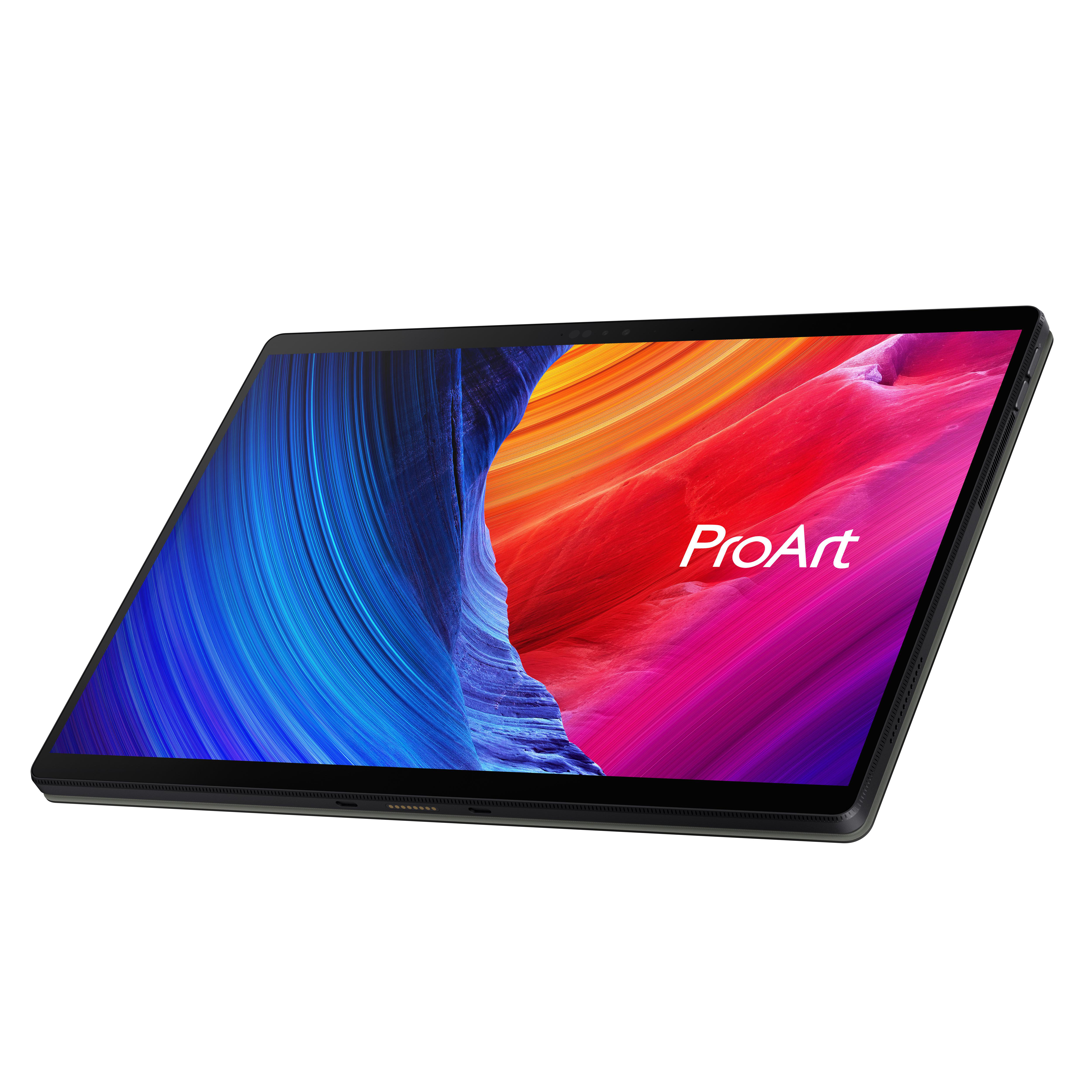 Tablet mit schwarzem Rahmen, Bildschirm zeigt ProArt. Das Tablet ist schräg gestellt.