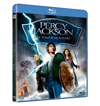 Boîtier de film Blu-ray de 'Percy Jackson : Le voleur de foudre'. Personnages sur la couverture.