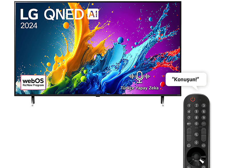 LG 65QNED80T 65 inç 165 Ekran 4K Smart AI Sihirli Kumanda HDR10 webOS24 QNED TV