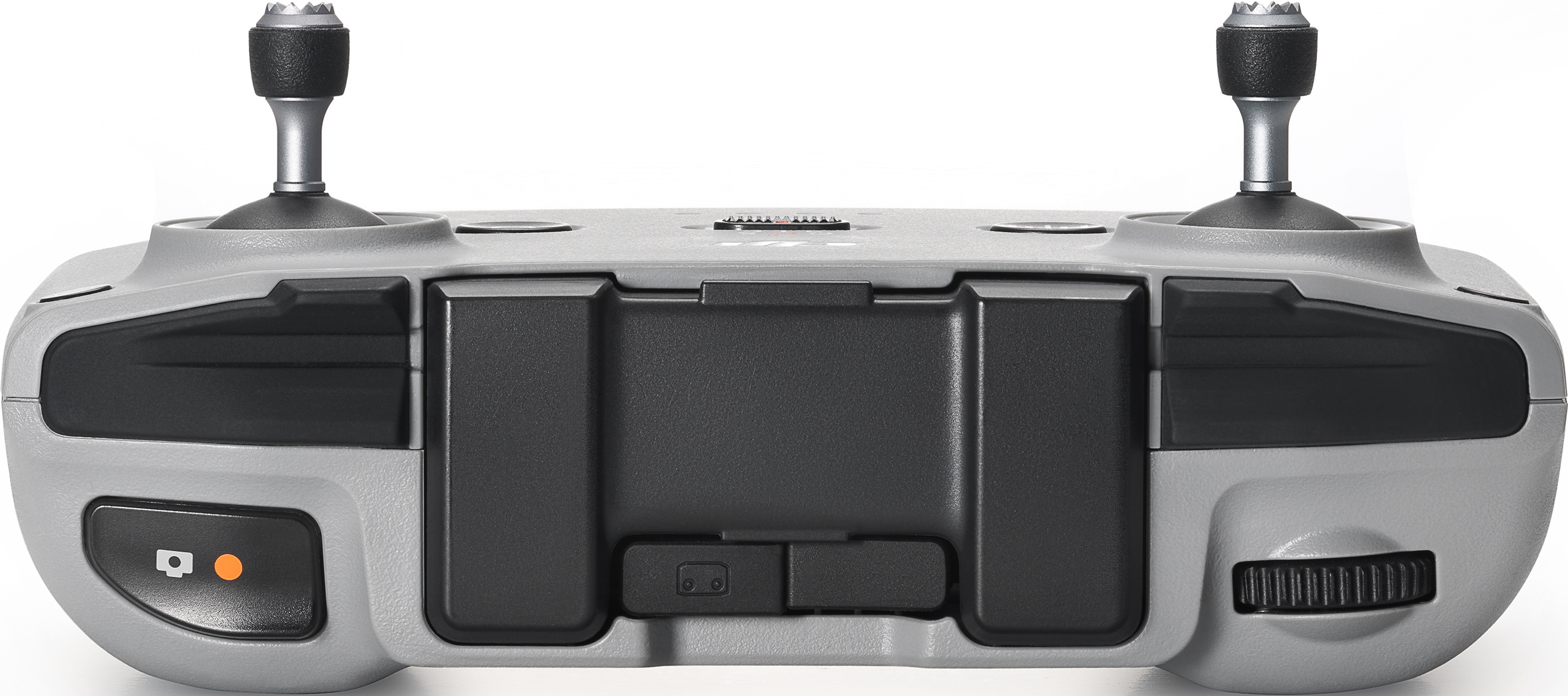 Une manette de drone grise avec deux joysticks et divers boutons.