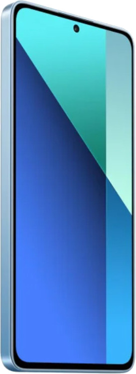 Jasnoniebieski smartfon z dużym ekranem, lekko przechylony na bok.