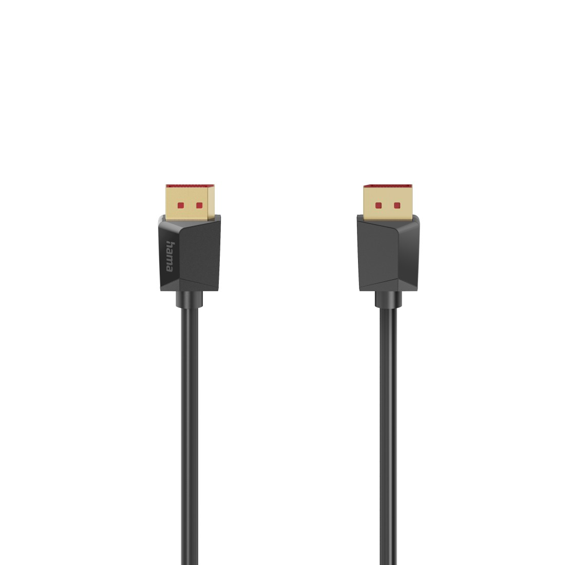 Zwei schwarze HDMI-Kabel mit goldenen Steckern vor weißem Hintergrund.