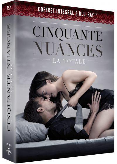 DVD case of 'Fifty Shades', a couple kissing, a dark theme.