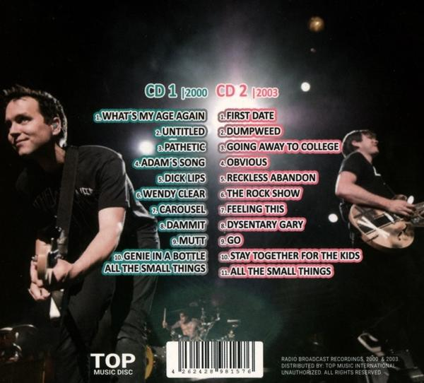 Ein CD-Cover mit der Band Blink-182 auf der Bühne und der Titelliste.
