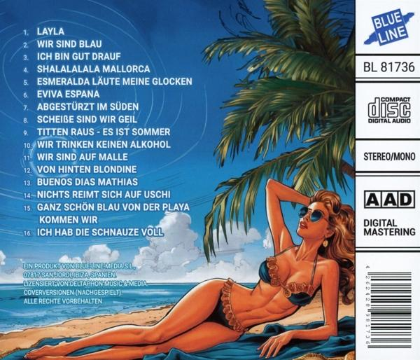 Albumcover mit einer Frau im Bikini am Strand. Text und Songtitel sind sichtbar.