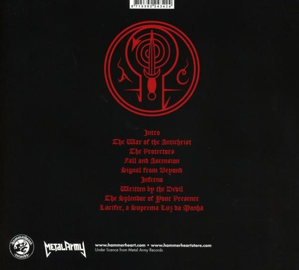 Schwarzes Albumcover mit rotem Text. Der Text listet Songtitel und ein Logo auf.