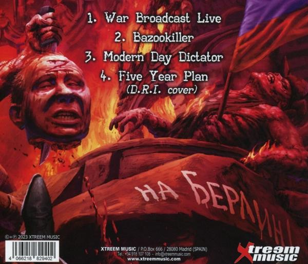 Albumcover mit einer Illustration zum Thema Krieg und Songtiteln, die auf der Seite aufgelistet sind.