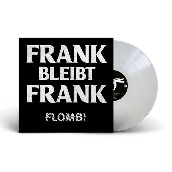 Eine Vinylplatte und Hülle. Die Hülle ist schwarz mit weißem Text, eine silberne Platte.