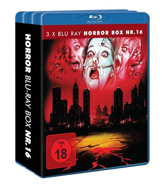 Blu-ray-Boxset mit gruseligen Gesichtern. Das Cover zeigt eine Stadtlandschaft und roten Hintergrund.