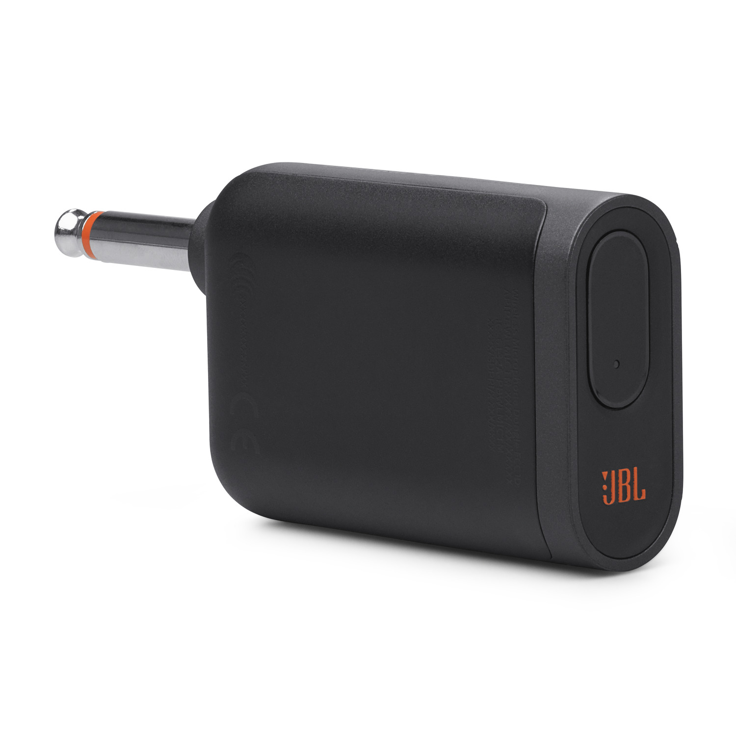 Un adaptateur de guitare JBL noir avec une prise argentée et des accents orange.